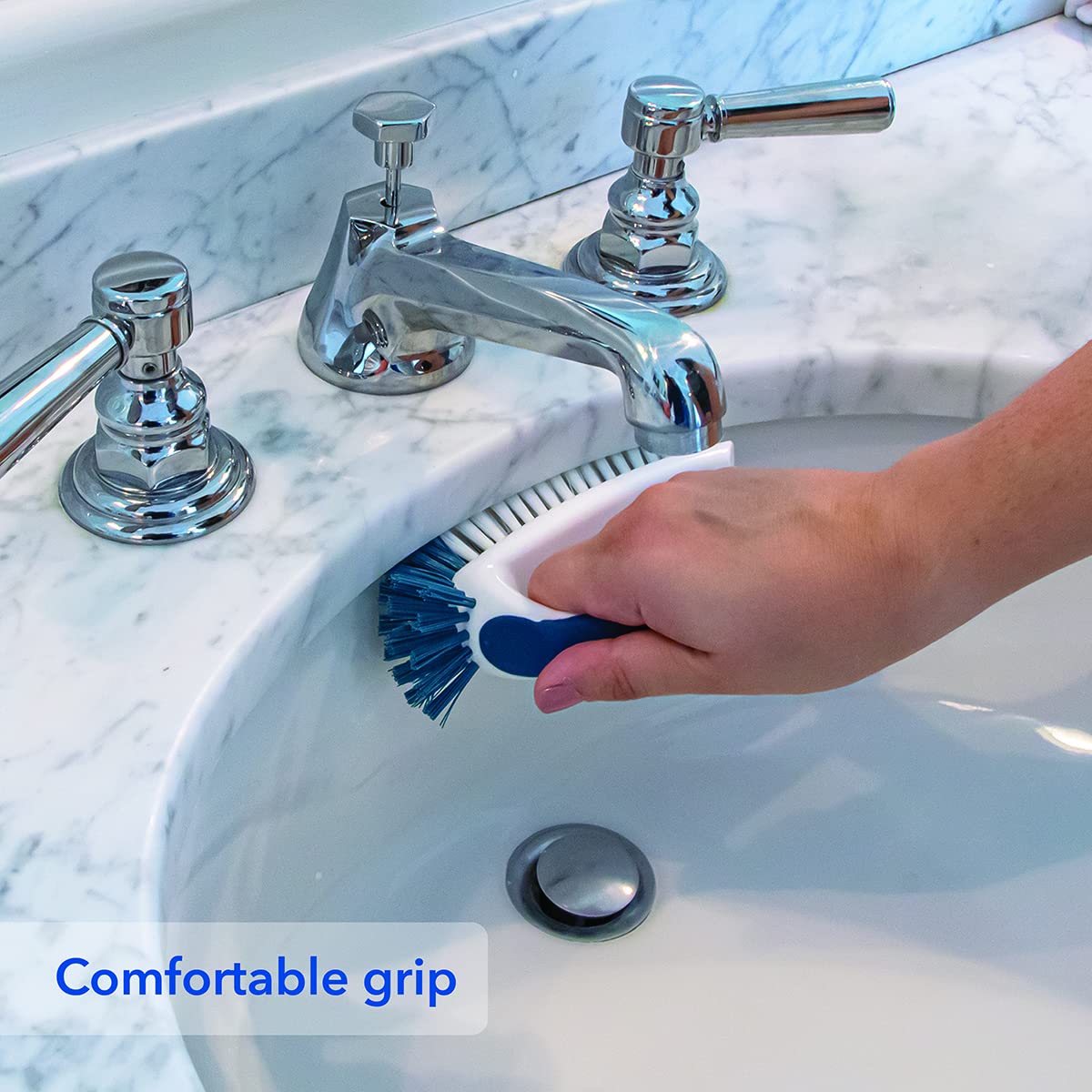 Unger Multi-Purpose Counter and Fixture Scrub Brush, Non-Slip Small Household Cleaning Supplies, Removes Dirt and Grime from Bathroom Sinks, Kitchen