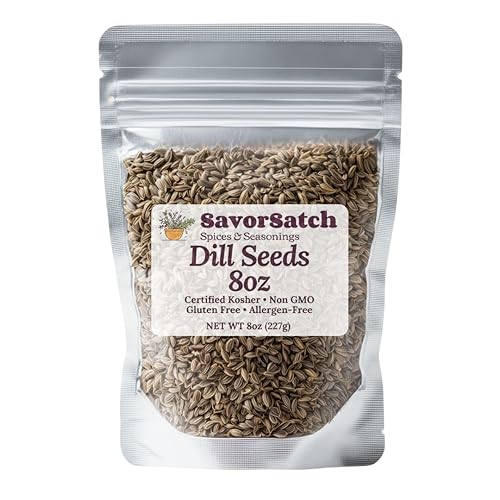 SavorSatch Dill Seeds Whole - 8 oz Resealable Stand-Up Pouch, Certified Kosher, Premium Pickling Spice, Whole Dill Seed for Pickles, Cooking