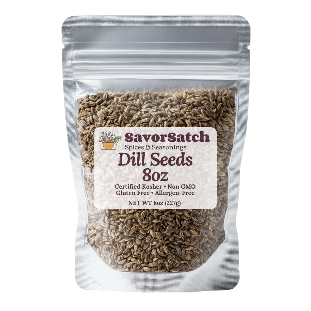 SavorSatch Dill Seeds Whole - 8 oz Resealable Stand-Up Pouch, Certified Kosher, Premium Pickling Spice, Whole Dill Seed for Pickles, Cooking