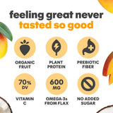 Noka Superfood Smoothie Pouches (Mango Coconut) 4 Pack, with Plant Protein, Prebiotic Fiber & Flax Seed, Organic, Gluten Free, Vegan, Healthy Fruit