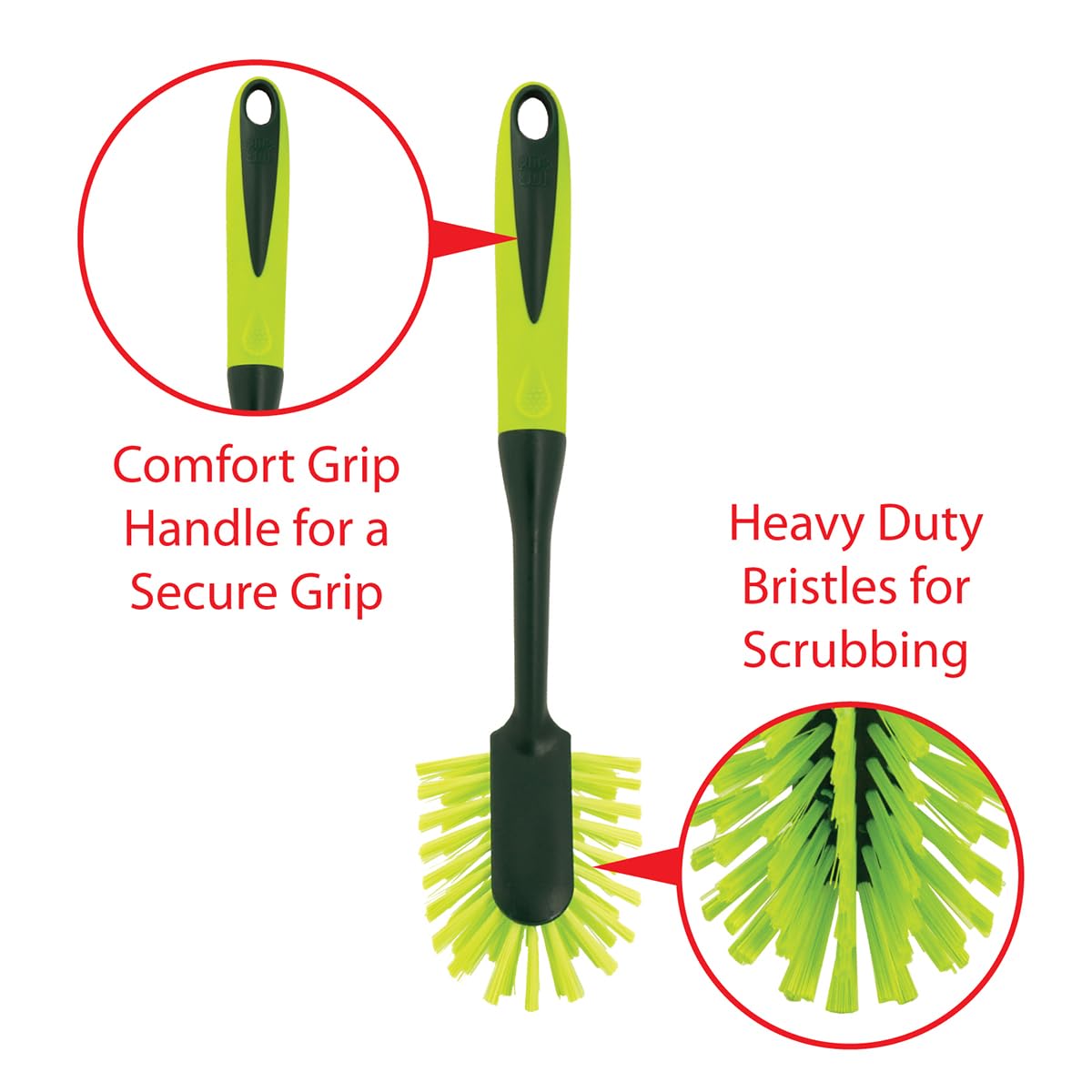 Pine-Sol Scrub Brush Set - Long Handle Cleaning Brushes with Heavy Duty Bristles and Comfort Grip - Scrubbers for Kitchen, Household, and Dishwashing