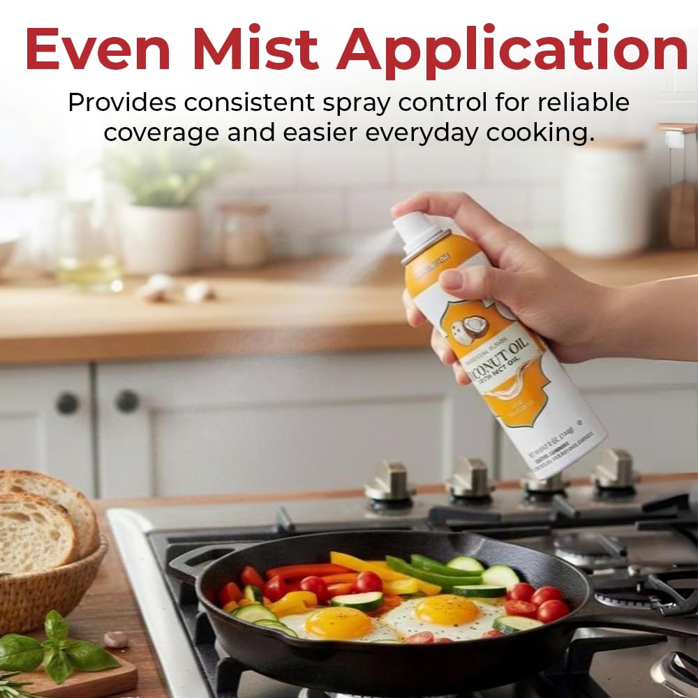 Coconut Oil Non-Stick Cooking Spray with MCT Oil, 3-Pack, No Propellants, Baking, Sautéing, Grilling & Seasoning, Quality Crafted in USA, Net Wt 5oz