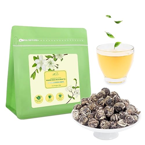 LWXLJMJZC?100g/3.53oz Jasmine Dragon Pearls Loose Leaf Green Tea with Pleasant Jamsine Aroma-Jasmine Tea Suitable For Both Hot And Cold