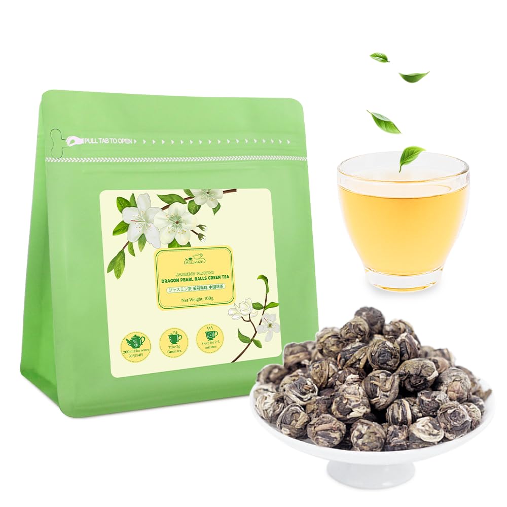 LWXLJMJZC?100g/3.53oz Jasmine Dragon Pearls Loose Leaf Green Tea with Pleasant Jamsine Aroma-Jasmine Tea Suitable For Both Hot And Cold