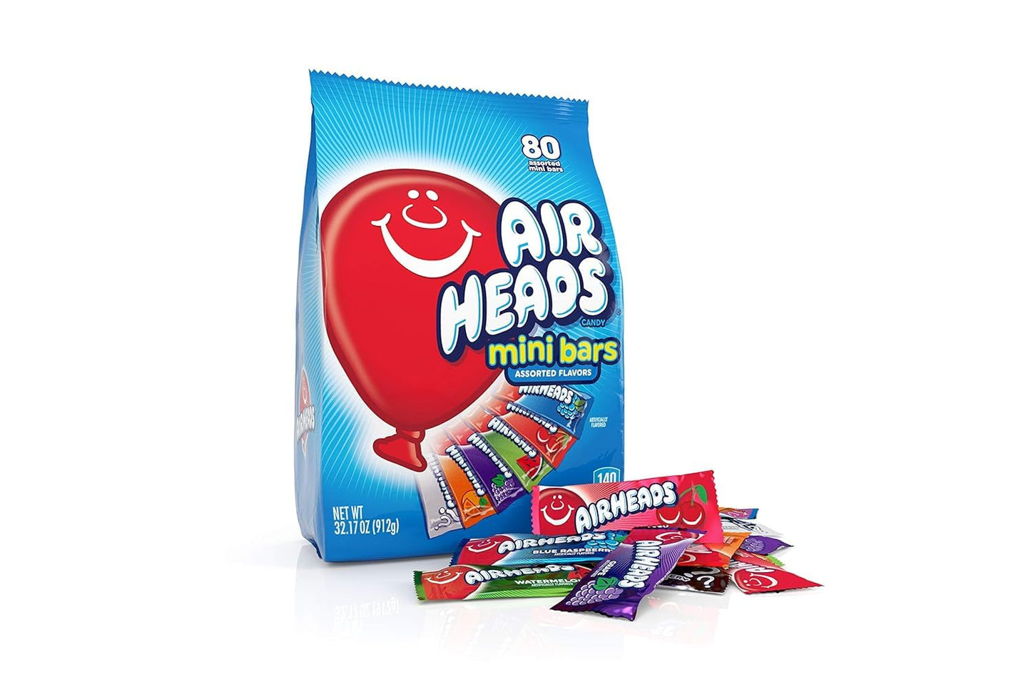 Airheads Mini Candy Bars, Taffy Variety Pack, Individually Wrapped Bulk Candy, Six Assorted Fruit Flavors Artificially Flavored, 80 Count Bag (4-Pack)