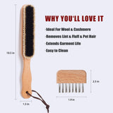 Lint Brushes for Clothes, 100% Natural Boar Bristle Clothes Brush for Cashmere & Wool, Cashmere Comb & Sweater Comb, Removes Fibres & Pet Hair
