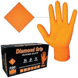 LAUCO Heavy Duty 8-Mil Industrial Orange Nitrile Gloves with Raised Diamond Texture, Large, Latex Free, Powder Free, Pack of 100 (1 Box) 87285