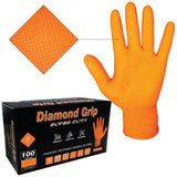 LAUCO Heavy Duty 8-Mil Industrial Orange Nitrile Gloves with Raised Diamond Texture, Large, Latex Free, Powder Free, Pack of 100 (1 Box) 87285