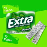 Extra Gum Spearmint Sugarfree Gum Bulk, Individually Wrapped, Perfect for Long Lasting Fresh Breath at School, Work & Travel 15 Count, Pack of 10