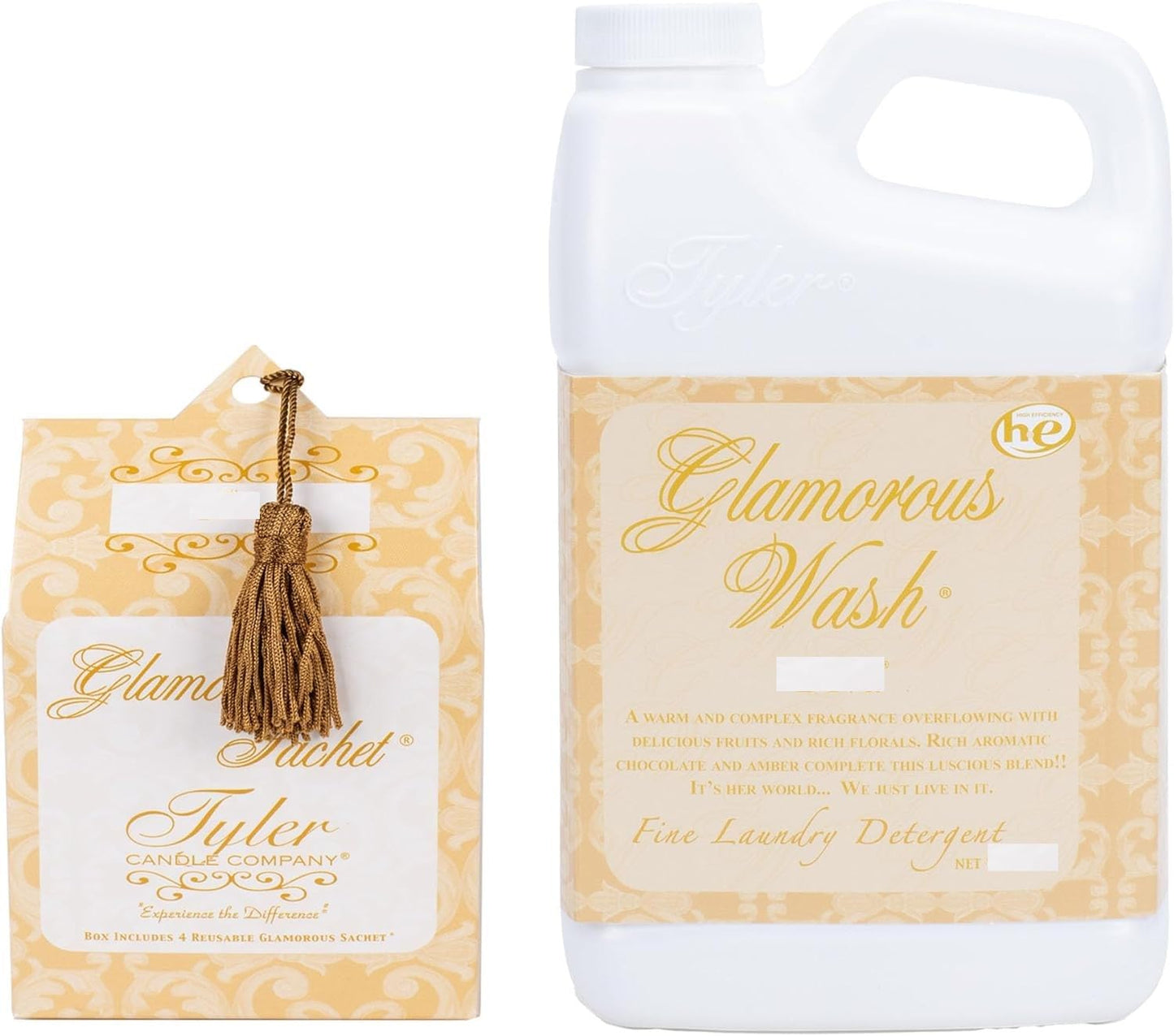 Tyler Candle Glamorous Wash High Maintenance Laundry Detergent 128 oz w/High Maintenance Sachets Bundle