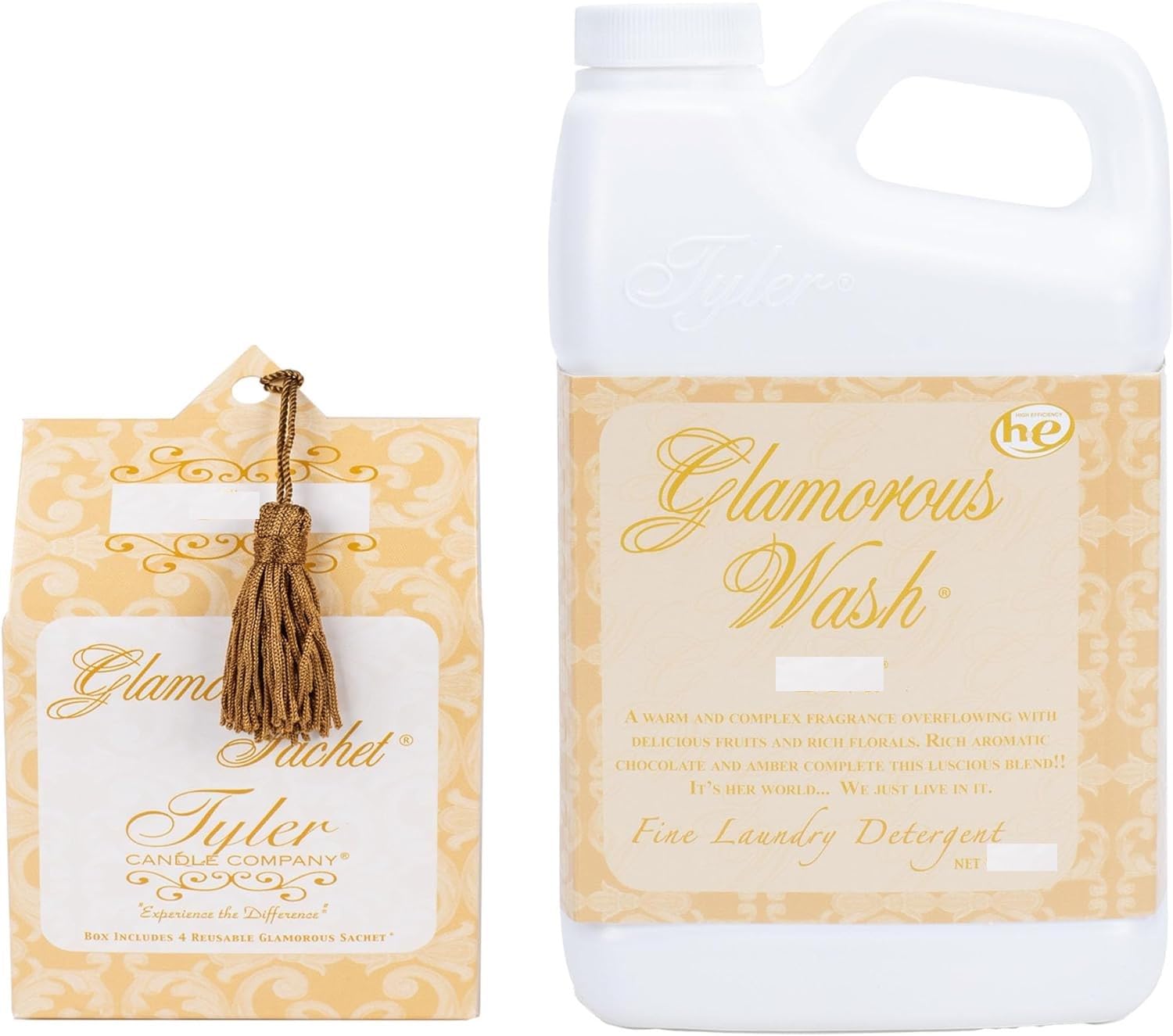 Tyler Candle Glamorous Wash High Maintenance Laundry Detergent 128 oz w/High Maintenance Sachets Bundle