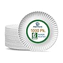 Fonteme 6-Inch Disposable Paper Plates - 1000 Count | White & Uncoated Microwavable Bulk Paper Plates | Perfect for Everyday Meals, Parties