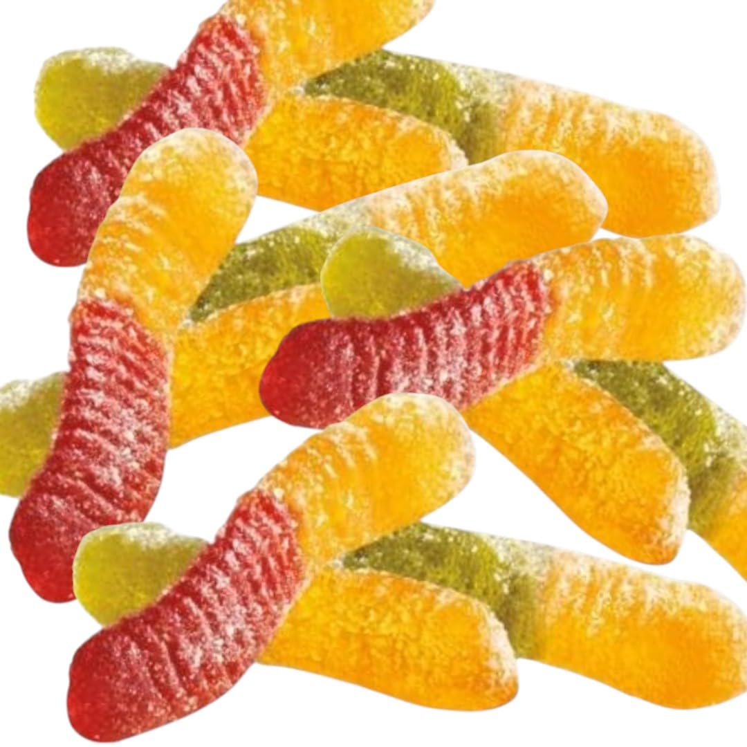Assorted Fruit Flavored Sugar Free Sour Gummy Worms-1 lb Apple-Peach and Lemon-Raspberry flavors- Gluten Free, Made with Stevia-Tart and Tasty