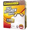 Commander 13 Gallon 0.78 MIL White Plastic Trash Bags Unscented - 24" x 27" - Pack of 120, For Home, Kitchen, Commercial, & Office