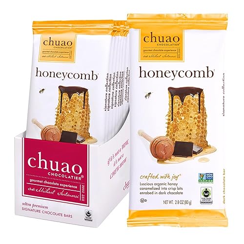 Chuao Chocolatier Honeycomb Gourmet Dark Chocolate Bars | No Preservatives | For Gift Baskets, Christmas, Birthday| 12 Ct