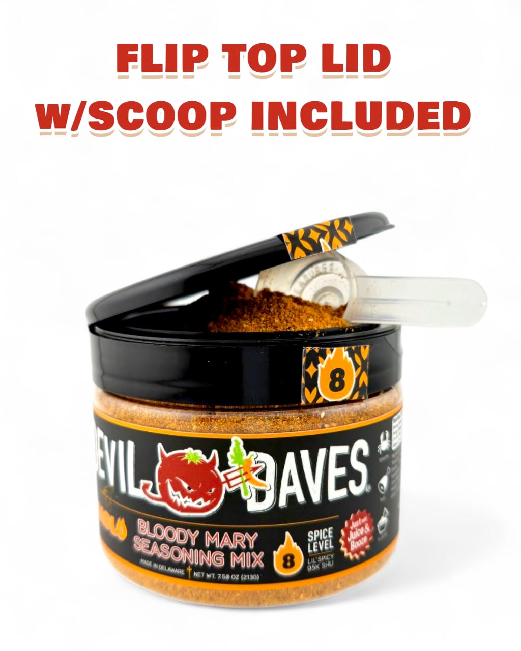 Devil Daves Bloody Mary Seasoning Mix, Diablo Spicy (7.5 oz Tub) | Dry Bloody Mary Mix for Tomato Juice Cocktails and Micheladas, 25 Servings, Scoop