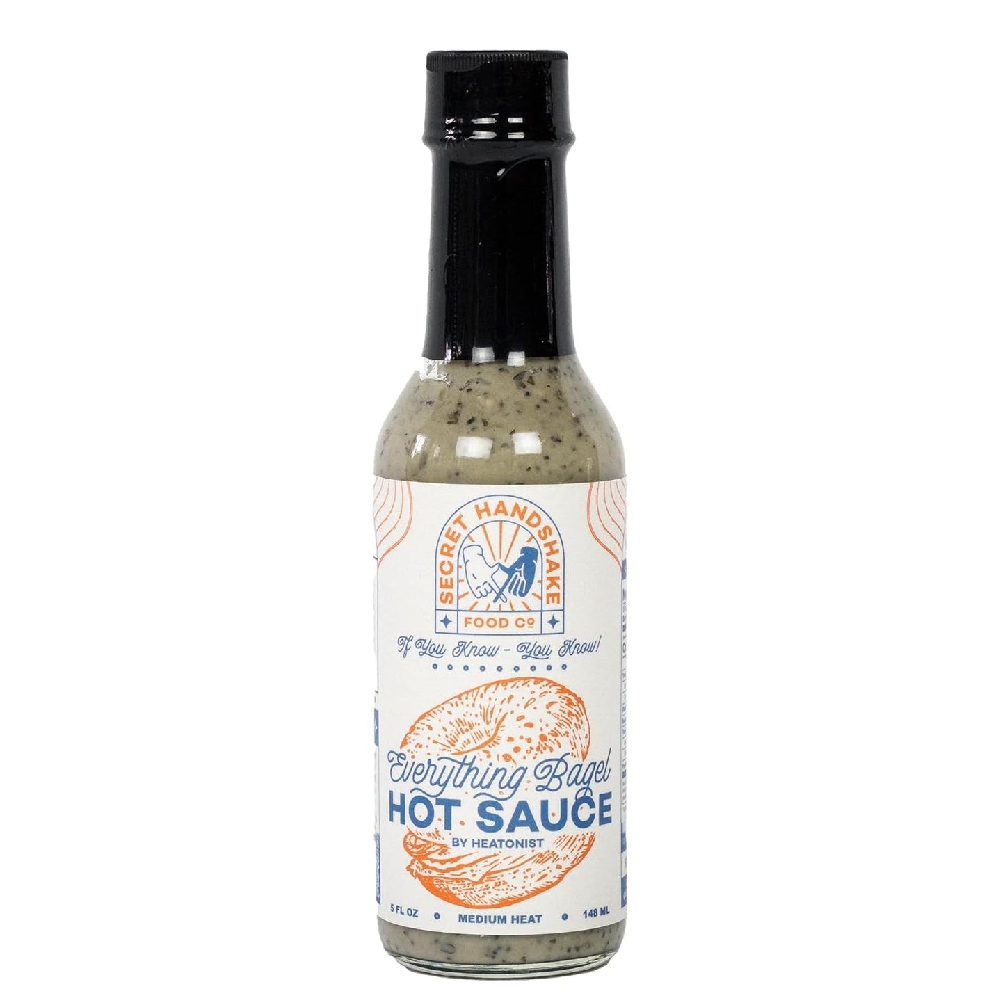 Everything Bagel Sauce by Secret Handshake Food Co., Mild Heat Hot Sauce With Flavors of Scorpion Pepper Powder, Sesame Seeds & Turmeric, Made