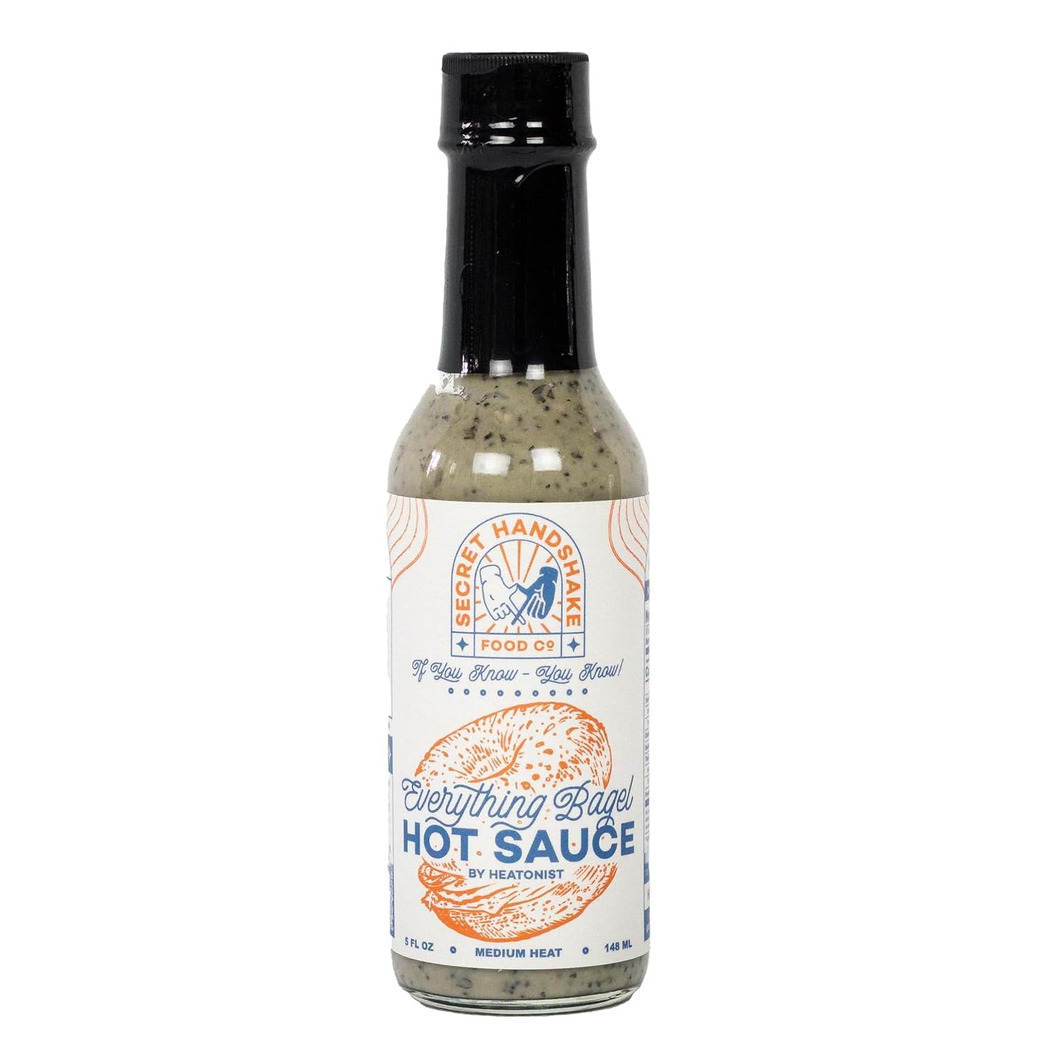 Everything Bagel Sauce by Secret Handshake Food Co., Mild Heat Hot Sauce With Flavors of Scorpion Pepper Powder, Sesame Seeds & Turmeric, Made