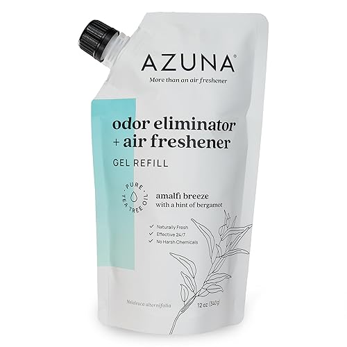 Azuna Air Freshener and Odor Eliminator for Strong Odor Gel 12oz Refill Pouch with Tea Tree Oil | Plant-Based & Long Lasting | Pet, Smoke, Home