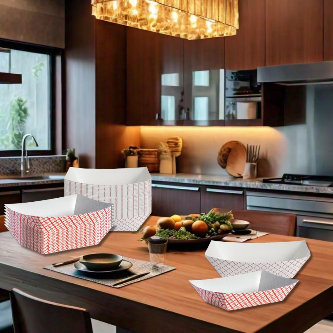 ICE N COLD Medium Paper Food Boat (5lb, 250ct) Disposable Red & White Checkered Paper Food Trays Dimensions 9.5" x 7.5" x 1.25" | Made in USA