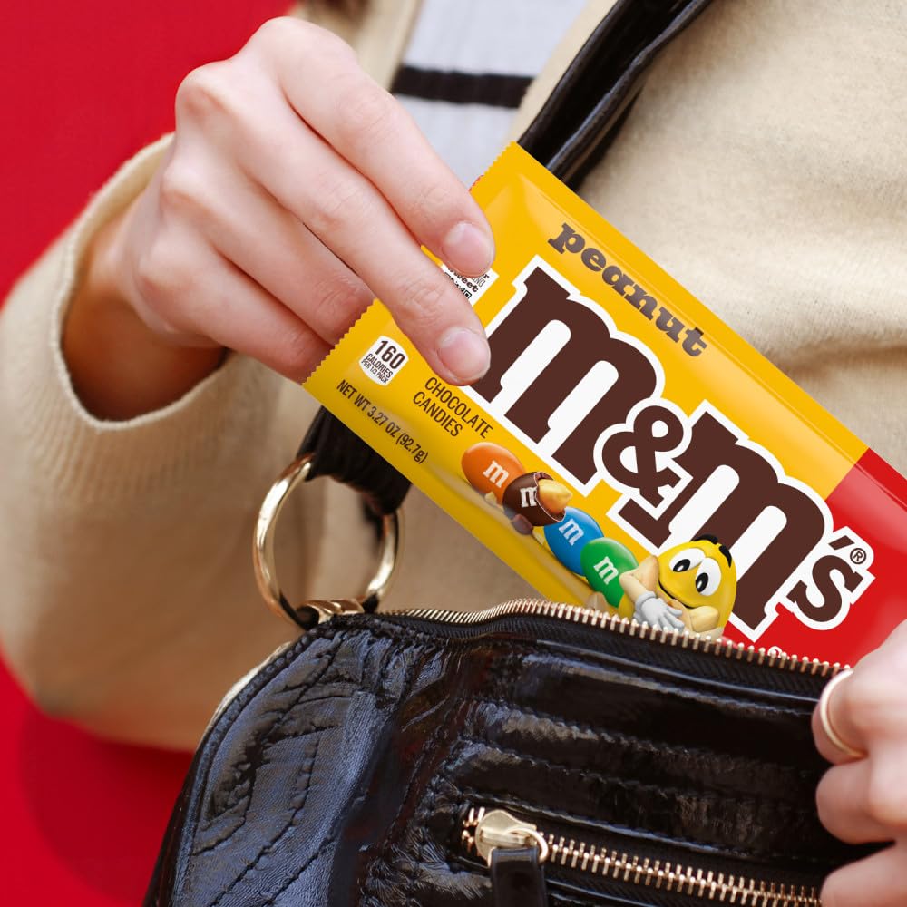 M&M’S Peanut Milk Chocolate Individually Wrapped Candy, Share Size Bulk Chocolate Candy for Movies, Party Favors, 78.48 Oz, 24 Ct