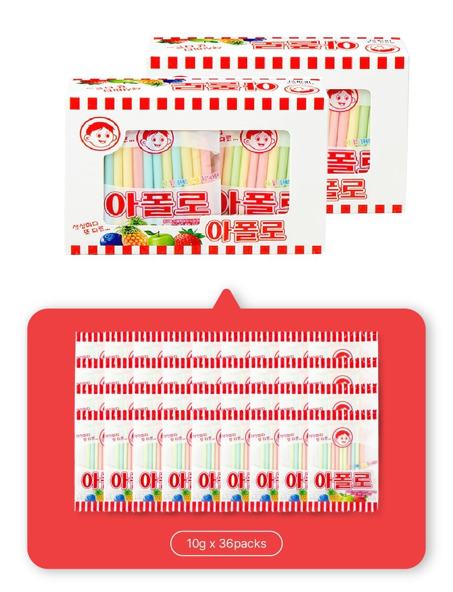 Korean Snack Apollo Straw Candy (10g x 18 packs) - Assorted Flavor Korean Snack Old School Childhood