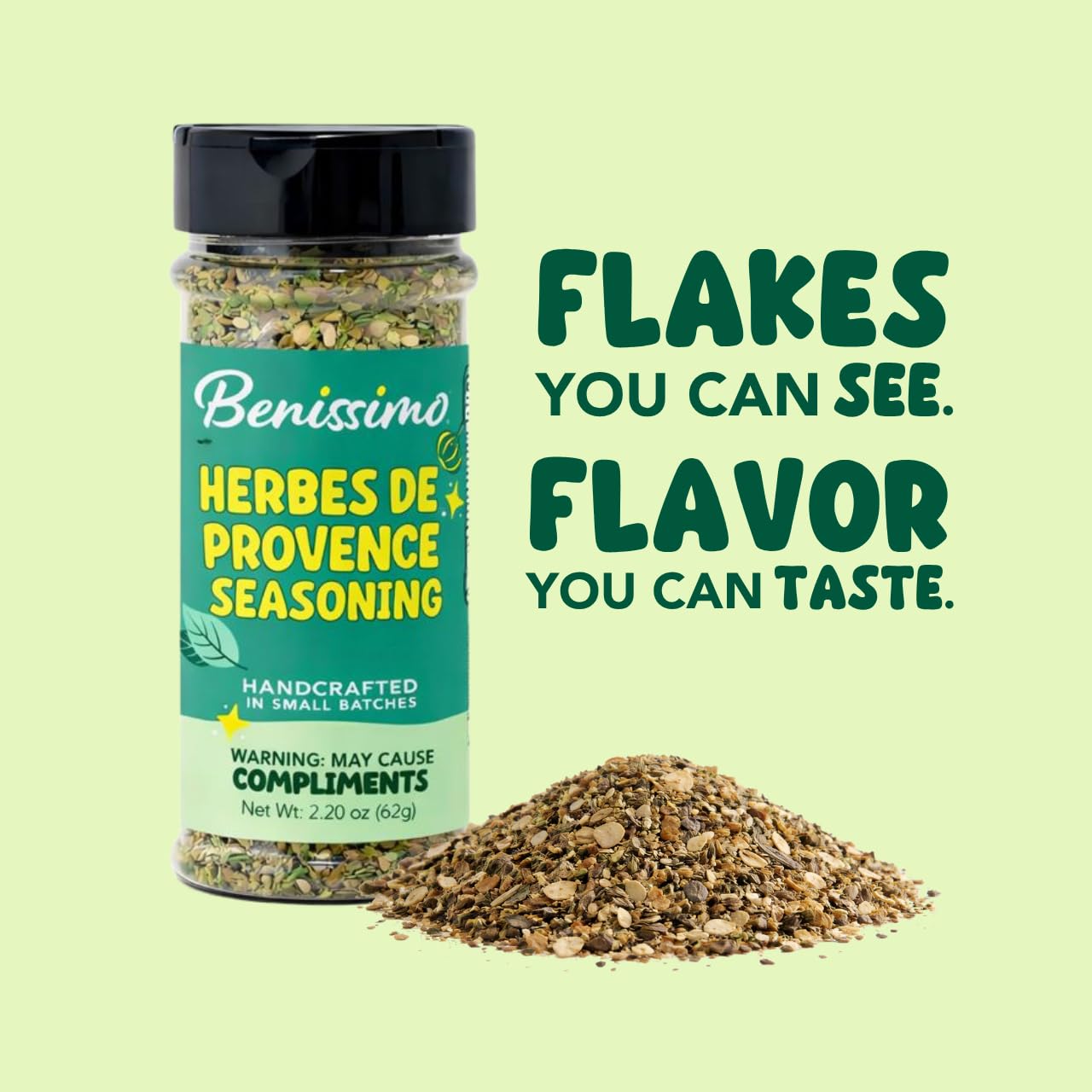 Benissimo Herbes de Provence Seasoning, Herb Blend for Chicken, Fish, Vegetables, Potatoes, Marinades, Roasting & Grilling with Pet Shaker | 8.5