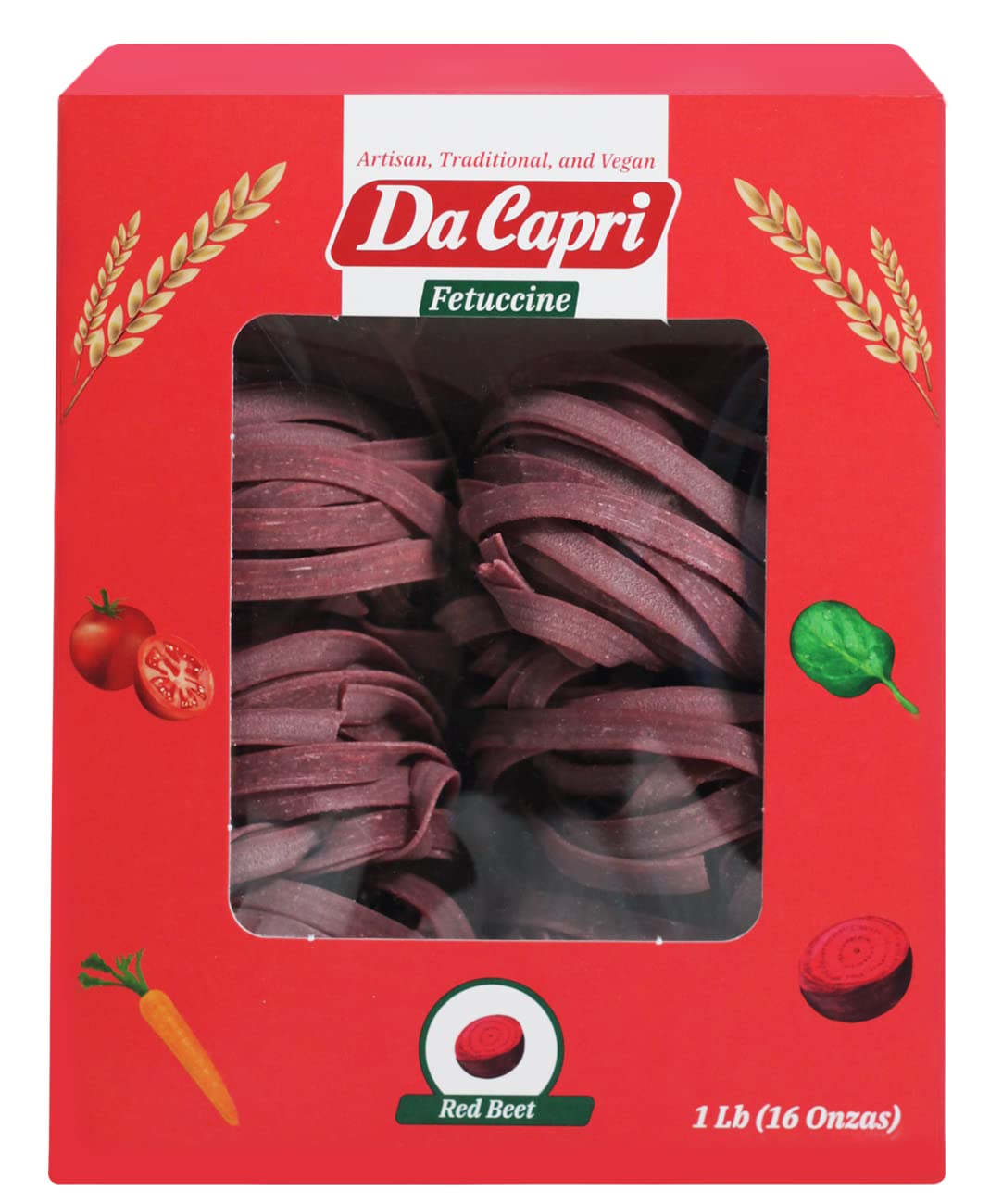Da Capri Red Beet Fettuccine (Pack Of 2) | Artisanal Homemade Pasta | 16 Oz Vegan & Healthy | 100% Natural & Plant-Based | Easy to make & Fast Cooking