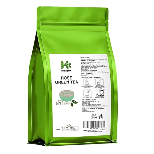 Taiping HK Rose Instant Green Tea Classic-100% Tea Leaves 30 Single Serve Stick Packs Unsweetened No Additives On-the-Go for Travel, Work, Outdoors