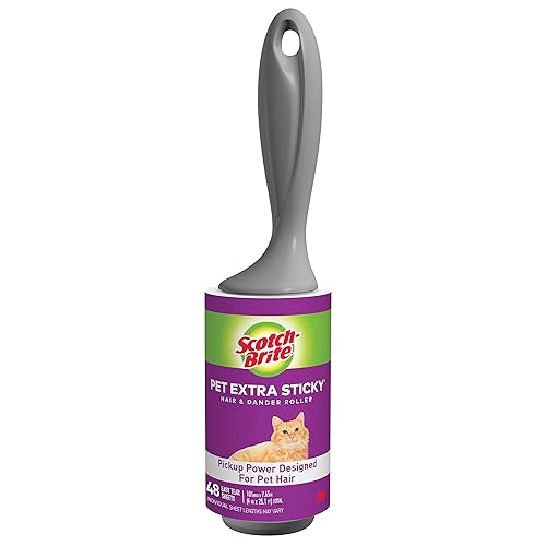 werpower Scotch-Brite Lint Roller, 50 Percent Stickier, 1 Roller with 48 Sheets, Refillable Lint Brush