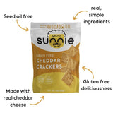 Sunnie Gluten Free Cheddar Crackers, Healthy Grain-Free Cracker Made with Real Cheese, Snacks for Kids & Adults, Made with Avocado Oil, Low Calorie
