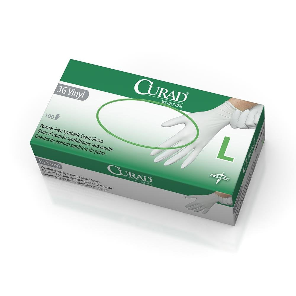 Curad Large White Vinyl Gloves, 100 Count, 3G