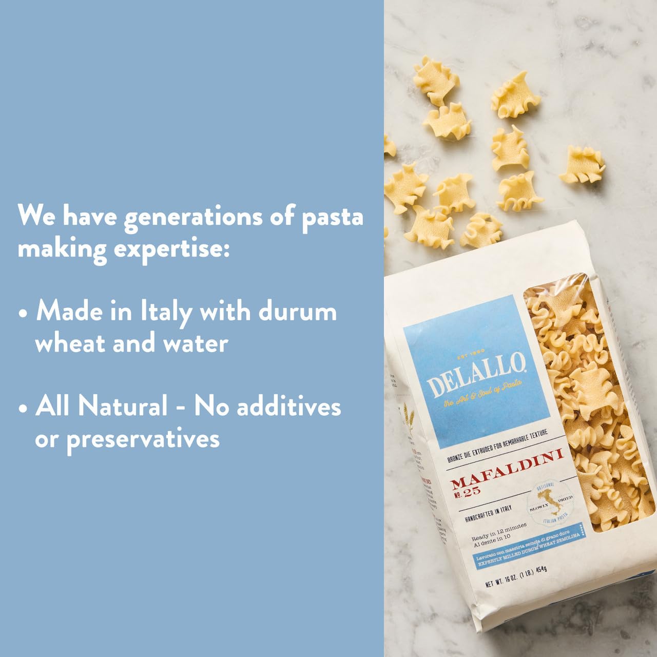 DeLallo Mafaldini Pasta, Mini Lasagna Noodles, Short Ruffle Shape, Vegan, Kosher, Non-GMO, Made in Italy with 100% Durum Wheat Semolina, Bronze Cut