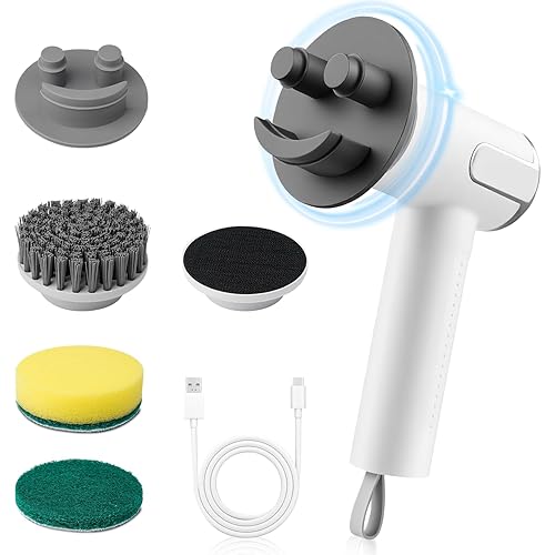 Electric Spin Scrubber for Scrub Daddy/Mommy, Goldusk 2-Speed Power Cleaning Brush with Digital Display 4 Replacement Brush Heads, Smiley Sponge Wand