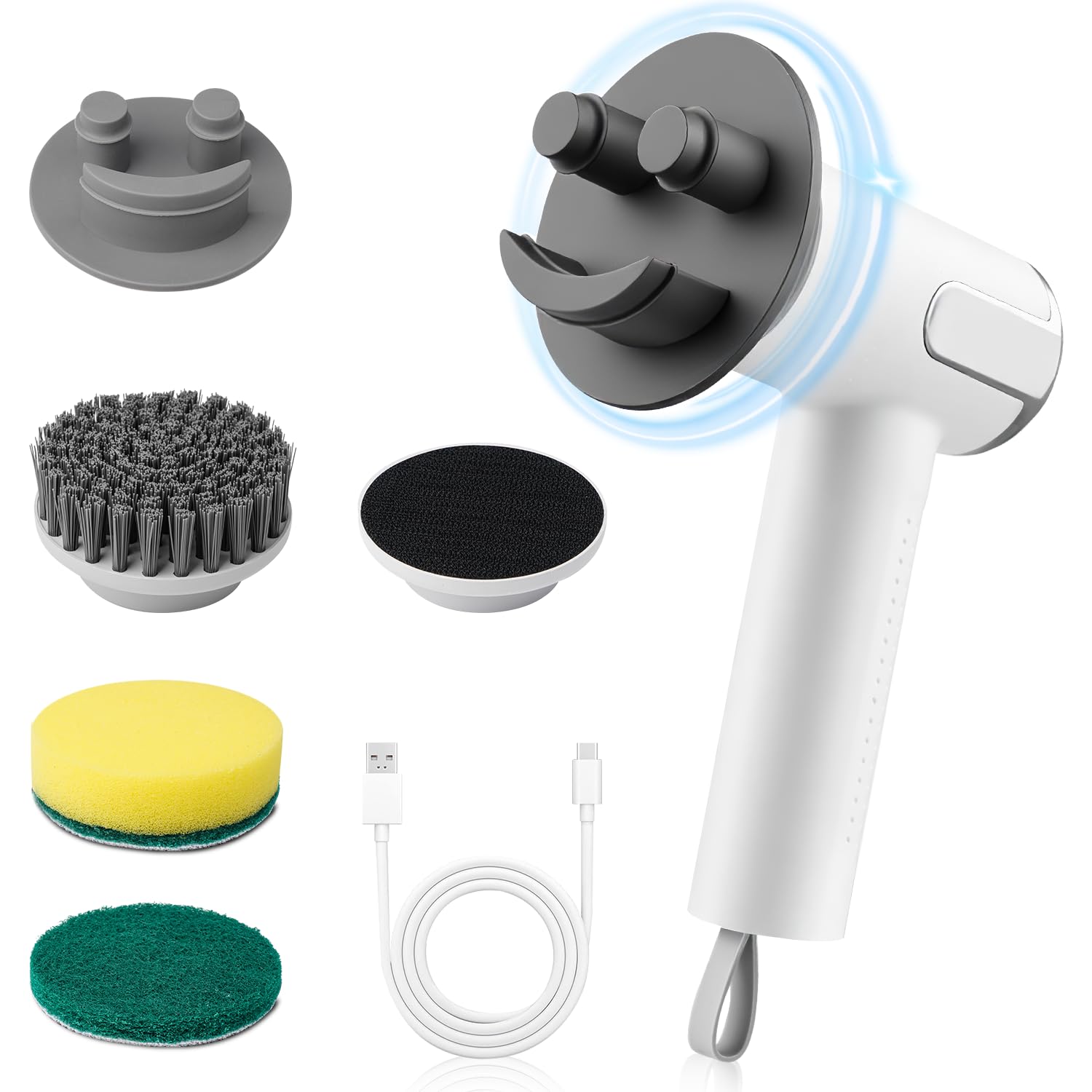 Electric Spin Scrubber for Scrub Daddy/Mommy, Goldusk 2-Speed Power Cleaning Brush with Digital Display 4 Replacement Brush Heads, Smiley Sponge Wand