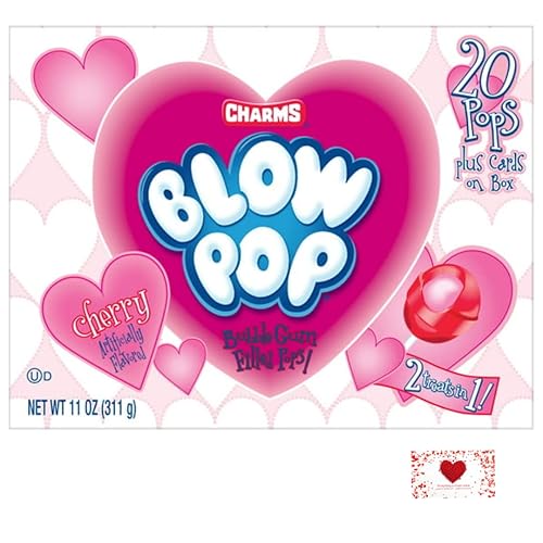 C15 Fun Blow Pop Bubble Gum Filled Classroom Valentine Exhange Pouches 22 count; Valentine Note Tag