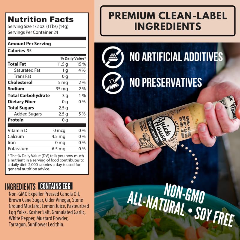 Brick House Classic Sweet Herb Vinaigrette Dressing & Marinade, 12 Oz - Low-Sodium, Low-Carb, Dairy-Free, Gluten-Free, Non-GMO, Clean Label