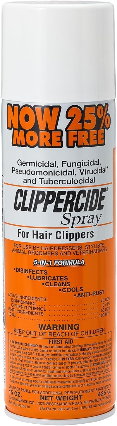 Barbicide Clipperside Hair Clippers Spray Cleaner Large 15 OZ. Bottle with EXCLUSIVE 5-In-1 Formula Disinfects