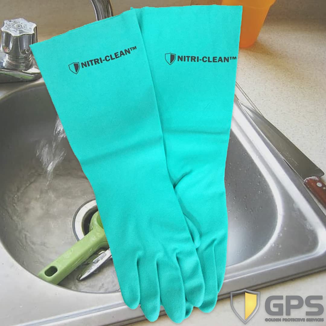 Nitri-Clean, Green Nitrile, 22mil, 18" Length, Unlined Gloves, Size Medium, Sold By Pair