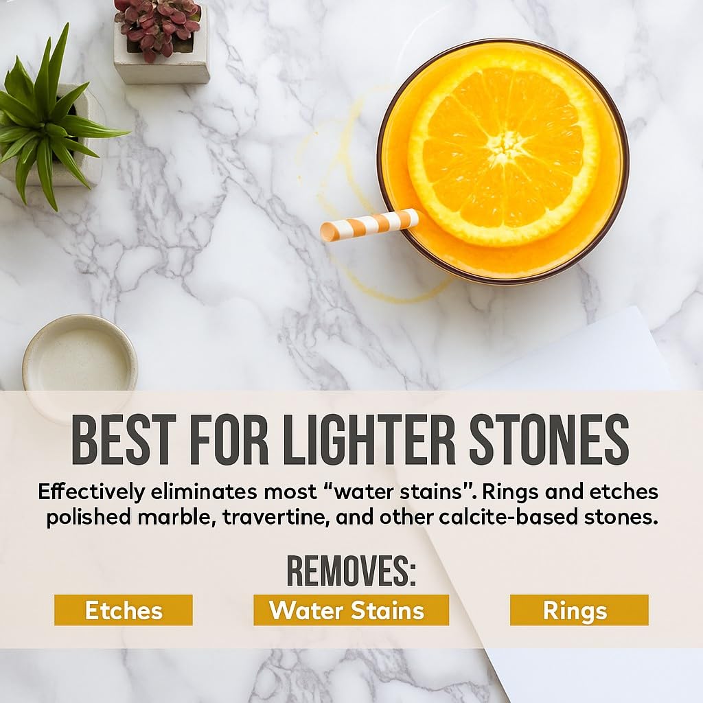 MB Stone Care Sample Kit - MB-11 Marble Etch Remover for Light to Neutral Colored Calcite Based Stone, GT-1 Green Thing, MB-24 Barrier Sealer, Finito
