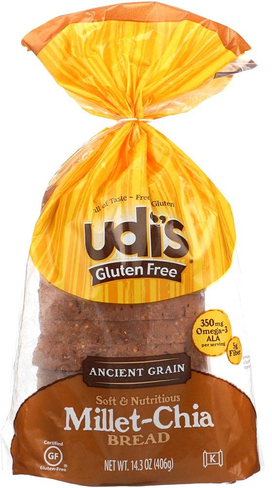 Udis Gluten Free Foods, Bread Millet Chia Gluten-Free, 14.3 Ounce