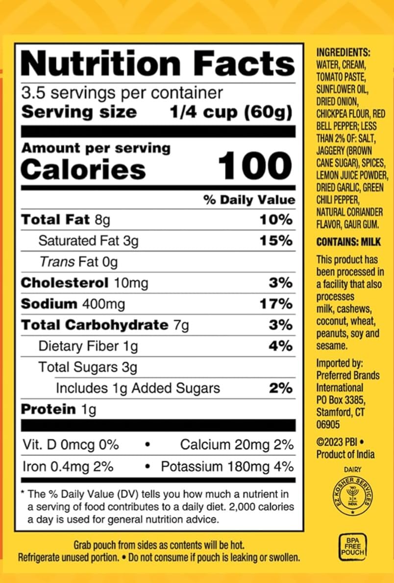 Tasty Bite Delhi Style Tikka Masala Simmer Sauce, 7-Ounce 5-Pack, 3-4 Servings Per Pouch, Vegetarian, Kosher, Non GMO