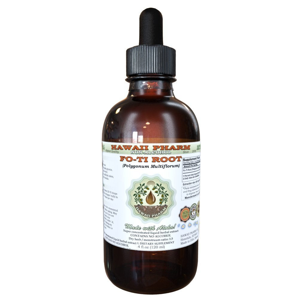 Hawaii Pharm Fo-Ti Root Alcohol-Free Liquid Extract, Fo-Ti Root (Polygonum multiflorum) Dried Root Glycerite Natural Herbal Supplement 2 oz