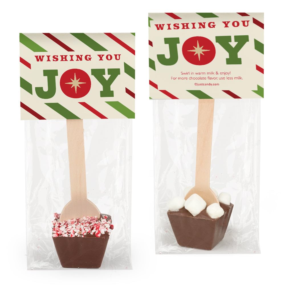 12 Pcs Christmas Hot Chocolate Spoons Gourmet Dark Chocolate Favors with Crushed Peppermint(12 Pack) - Joy Holiday Party Favors & Gifts