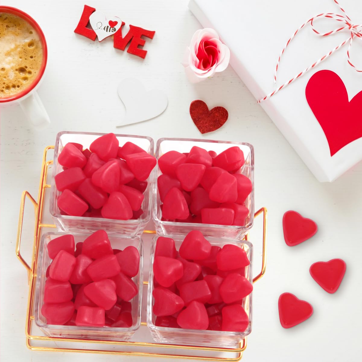Fathers Day Glass Tray with Cherry Jelly Hearts, 4 Section Glass Tray with 16oz of Fathers Day Gummies, Ideal Gummy Hearts for Party Favors, Office