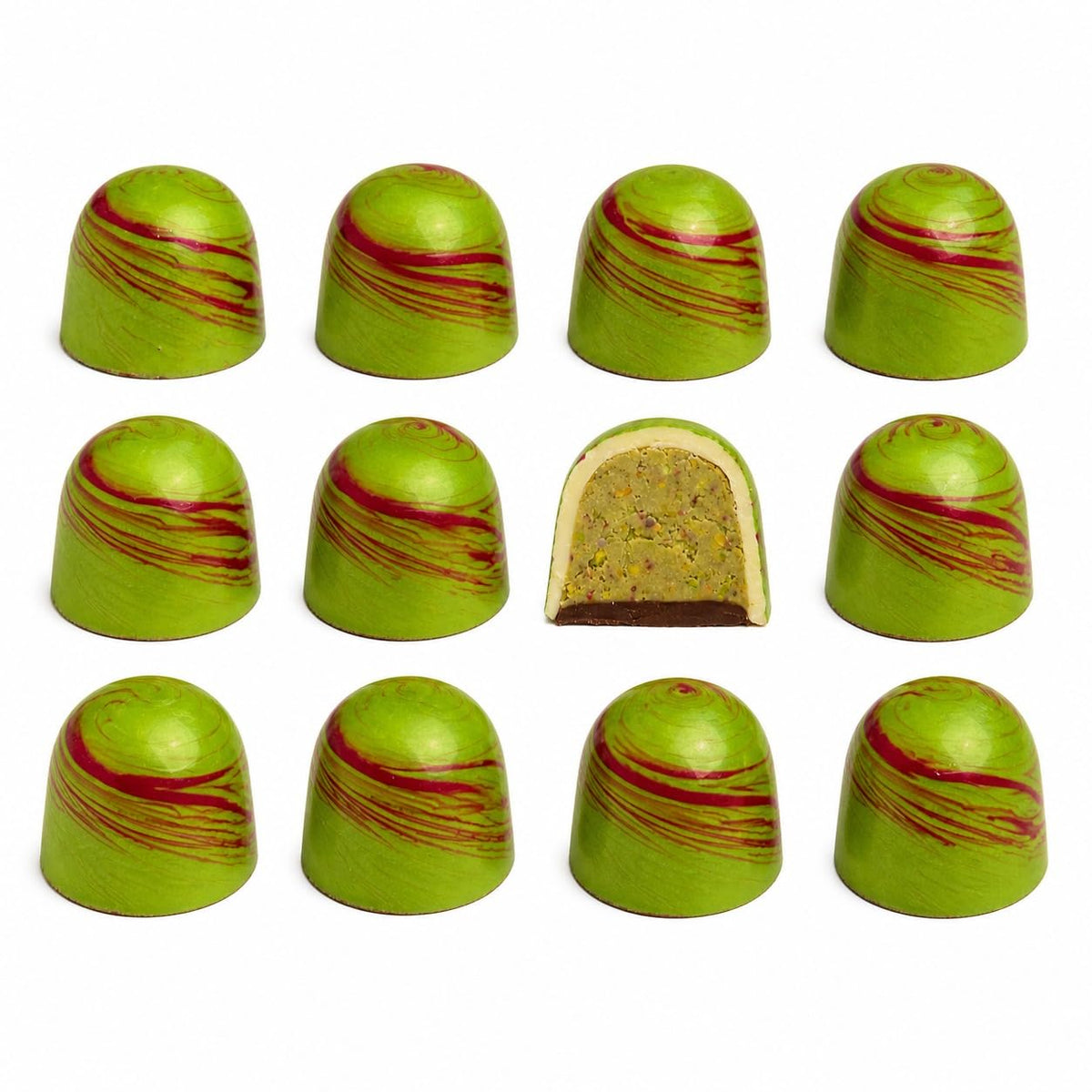 OMNIYA Delicacy Chocolate Galaxy Bonbon (7.5 oz) Crystal Green Crème Pistachio 12 Pcs - Handcrafted Belgian White Chocolate Bonbon Filled