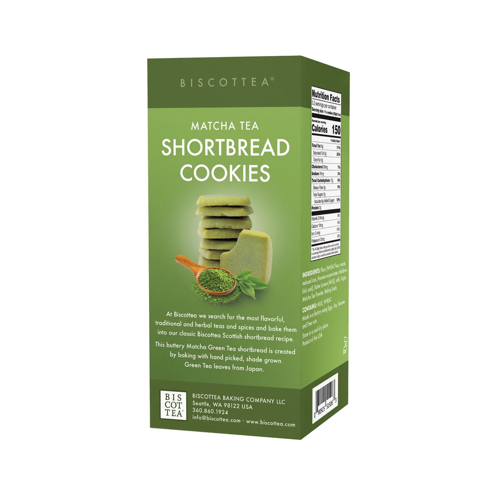 BISCOTTEA Matcha Green Tea Shortbread Cookies (8 Cookies)
