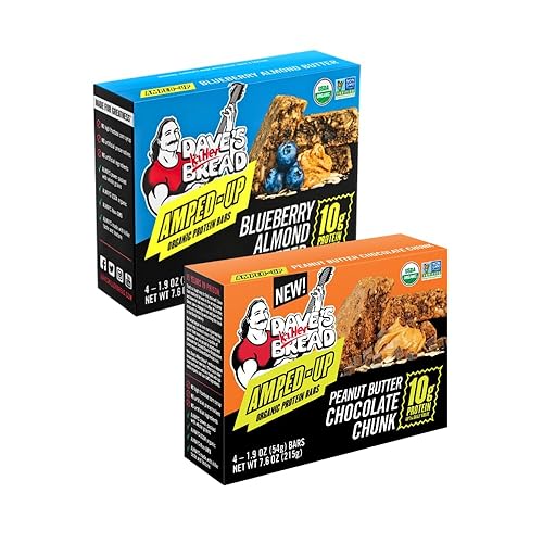 Dave's Killer Bread Blueberry Almond Butter Amped-Up Protein Bars 4 CT + Peanut Butter Chocolate Chunk Amped-Up Protein Bars 4 CT (1 of each) Variety