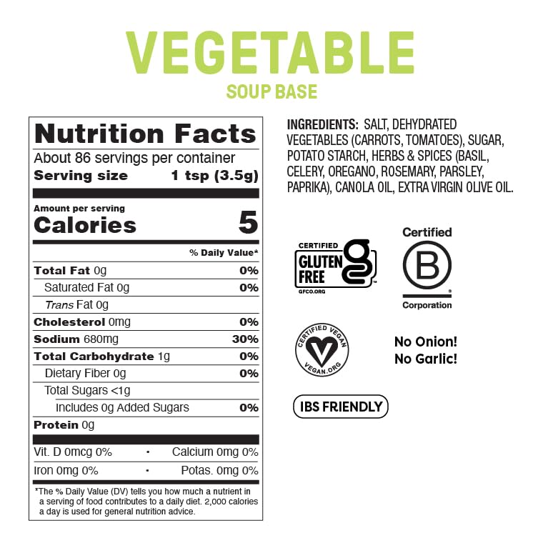 Fody Foods Vegetable Soup Base & Seasoning, 10.6 Oz, Ready to Use, Garlic and Onion Free, Low FODMAP Certified, Gut & IBS Friendly, Vegan, Non-GMO