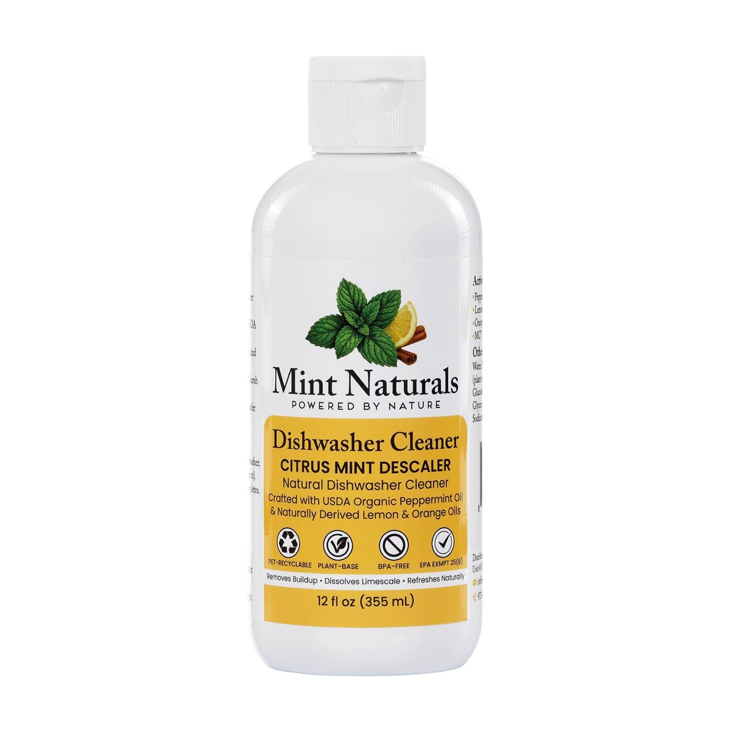 Natural Dishwasher Cleaner & Degreaser Liquid - USDA Organic Peppermint Oil Formula That Helps Remove Limescale, Grease & Odor, 12 oz - Made in USA by